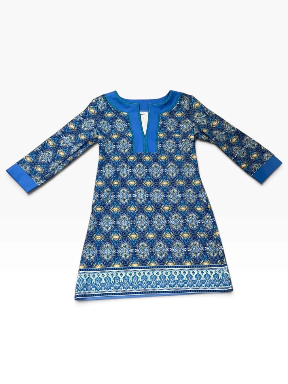 Cabana Life Medallion Print UPF 50+ Tunic Dress Blue Teal Size M